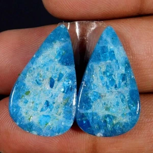 Wholesale 35.00Cts. Natural Fabulous Blue Apatite Pair Pear Cabochon Gemstone - Picture 1 of 3