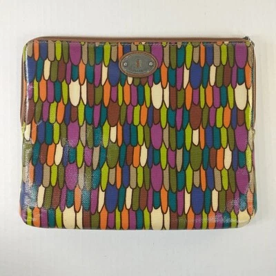 FOSSIL Llave por Cosmético MAQUILLAJE Moneda Lápiz BOLSO Lona Recubierta Pavo Real 10x8" Usado en Excelente Condición Foto 1 de 4
