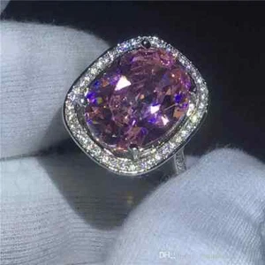 Simulated Cushion Cut 4CT Amethyst Women's Halo Ring 925 White Silver Plated - Picture 1 of 10