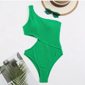 NEW Cutout 1 Pc Swimsuit 1 Shoulder Ribbed Monokini L - Picture 1 of 5