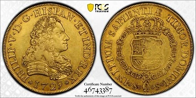 1729 S S España "Philip" V Oro 8E Escudos PCGS XF40 ¡Mejor Pop de 2 Monedas Graduadas! Foto 1 de 4
