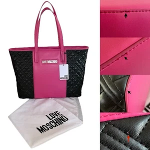 Love Moschino Pink & Black Quilted Medium Tote Shoulder Bag with Dust Bag - Picture 1 of 16
