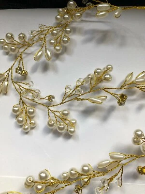 Hair Pearl Rhinestone gold Ivory Bridal Headband Bridesmaid Accessories Vine New - Image 1 of 3