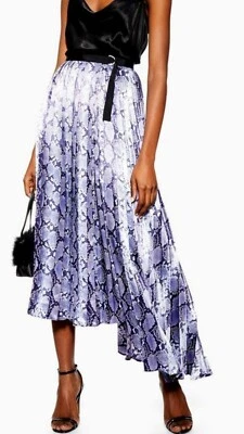 TopShop Blue Snake Print Maxi Wrap Skirt Uk 10 Pleated Satin Asymmetric BNWT  - Image 1 of 4