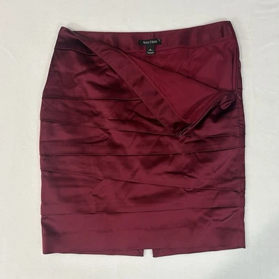 White House Black Market Skirt 10 Burgundy Satin Fitted Pencil Career Chic - Image 1 of 4