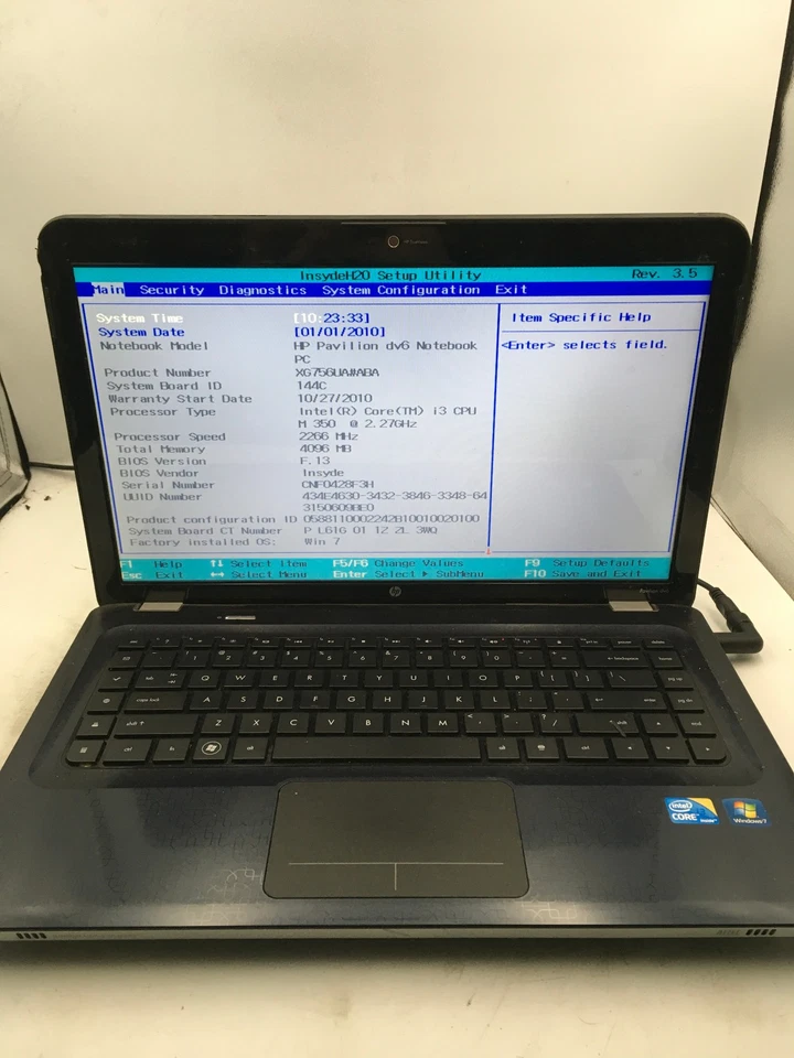 HP PAVILION DV6 - BOOTS TO BIOS - INTEL CORE I3 - 4GB RAM - 16" -READ DESCRIP-BB - Image 1 of 4