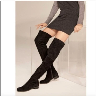 Botas de gamuza Stuart Weitzman por encima de la rodilla 4 negras OTK altas Academia Western Prep Foto 1 de 4