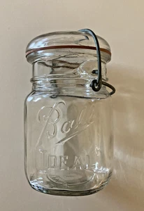 One Vintage Ball Ideal Mason Jar Clear Pint 1933-1962 Wire Bail, Lid with Seal - Picture 1 of 10