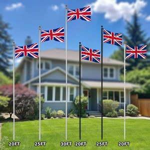 New 20/25/30FT Detachable/Telescopic British Flagpole Kit Heavy Duty Aluminum UK - Picture 1 of 47