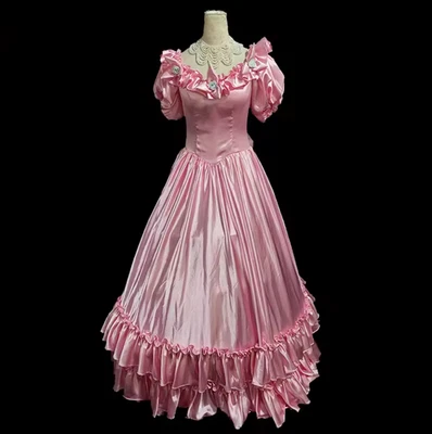 Princess Pink Satin Wedding Dresses Victoria with Short Sleeves A Line Bridal - Image 1 of 4