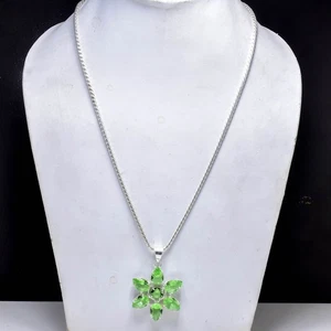 Green Peridot Gemstone Star Handmade 925 Sterling Silver Chain Pendant Necklace - Picture 1 of 7