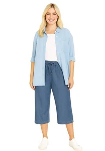 Woman Within Plus Size Petite Drawstring Denim Capri - Picture 1 of 46