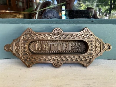 "Antigua ranura para correo Eastlake letras de latón macizo 7 5/8"" x 3"" puerta victoriana" Foto 1 de 4