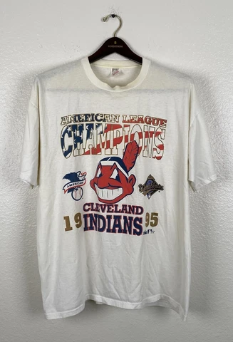 VTG Mens Sz 2XL Cleveland Indians T-shirt 1995 American League Champions White Cover