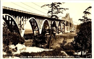 Vintage RPPC Postcard Coos Bay Bridge Oregon Coast Highway Eooy Photo North Bend - Picture 1 of 3