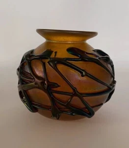 Herb A Thomas signed HAT Studio Blown Iridescent Lava Art Glass Vase - Picture 1 of 6