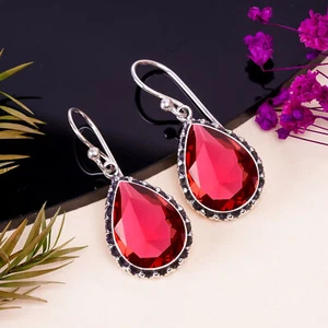 Pink Rubellite Tourmaline Gemstone 925 Sterling Silver Earring, Gift For Her - Picture 1 of 4