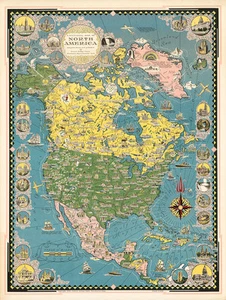A Pictorial Map of North America 1945 75cm x 56.5cm High Quality Art Print - Bild 1 von 1