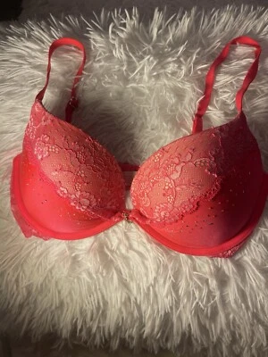 Sujetador de encaje naranja Victoria's Secret acolchado Demi/Demi Buste Coussine 32D Foto 1 de 4