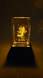 Brilliant Laser Crystal Paperweight 3D Zodiac Sign Libra with light stand! - Picture 1 of 8