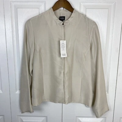 Blazer Topper Chaqueta Eileen Fisher Pequeña S 100% Seda Dupioni Crudo Beige Mandarín Foto 1 de 4