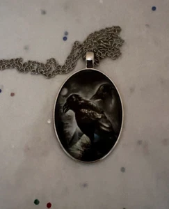 Crow GOTHIC Silver Plated Pendant w 22" chain * 1.8x1.3 - Picture 1 of 5