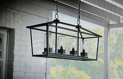 Jill 4-Light Textured Black Linear Chandelier  Weather Zinc Clear Seedy Glass - Image 1 of 4
