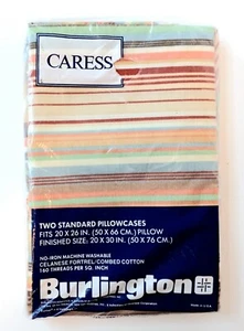 VTG Burlington Caress BRITTANICA Striped Standard Pillowcases 1981 NEW OLD STOCK - Picture 1 of 2