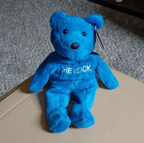 WWF Attitude Bears The Rock w/ tag blue stuffed animal plush new with tags Cover