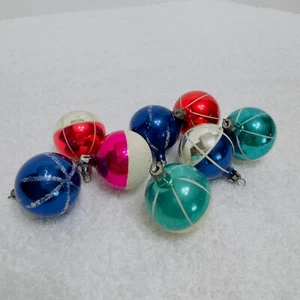 Lot 8 Vintage GLASS Christmas Ornaments Poland 2" Round Green Blue Pink Red - Picture 1 of 8