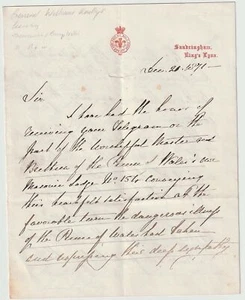 1871 SANDRINGHAM, William Knollys re Prince of Wales Illness to BELFAST Lodge - Picture 1 of 3