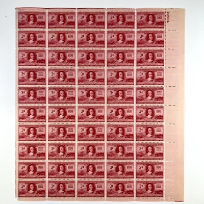 Scott 971 - 1948 Volunteer Firemen Full Sheet of 50 US 3¢ Stamps MHN - Image 1 of 2