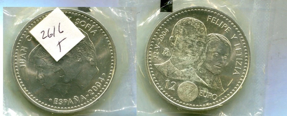 2004 SPAIN 12 EURO JUAN CARLOS SOFIA FELIPE LETIZIA SILVER COIN CH BU 2616T - Image 1 of 1