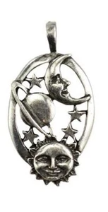 Harmonious Universe Celestial Amulet Sun Moon Star 1.5" Pewter Pendant Necklace - Picture 1 of 1