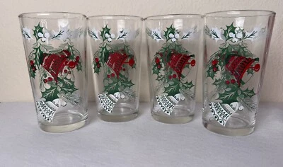 复古圣诞榛子套装 4 件玻璃杯冬青/贝尔 11.5 盎司 神奇 MCM — 第 1/4 张图片