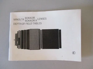 NOTICE MINOLTA ROKKOR LENSES ENGLISH DEPTH FIELD TABLES - Photo 1 sur 3