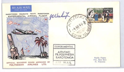 Обложка авиапочты Острова Кука ЭКСПЕРИМЕНТАЛЬНЫЙ ПОЛЕТ BORA BORA с подписью 1966 YS282 - Изображение 1 из 4