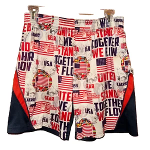 Youth Flow Society Lacrosse Shorts USA "United We Stand" White Red Size Large - Picture 1 of 6