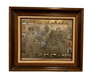 Riproduzione Incisione Mappa del Mondo 1681 incorniciata di Moses Pitt - 27x22 - Foto 1 di 6