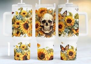 Sunflowers Skull Halloween Fall Vibe  40oz Tumblers Travel Mug  Double Insulated