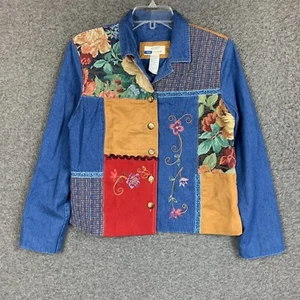 Chaqueta de mezclilla vintage Koret City Blues para mujer PS Patchwork floral azul años 90 - Imagen 1 de 10