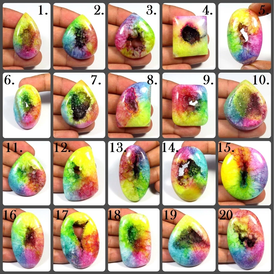 Multi Color Solar Quartz Druzy Gemstone RAREST!! Natural Cabochon Loose SO-D - Image 1 of 1