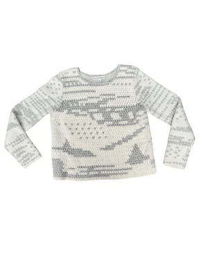 Suéter grueso tejido frontal de ganchillo WARREN + BLANCO para mujer talla M marfil y gris Foto 1 de 4