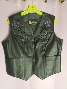 X-Element Advanced Leather Motorcycle Vest Riding Jacket Rose Accent Womens L - Picture 1 of 13