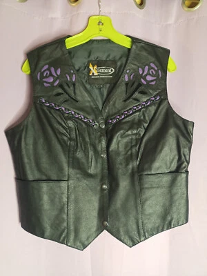 X-Element Advanced Leather Motorcycle Vest Riding Jacket Rose Accent Womens L - Image 1 of 4