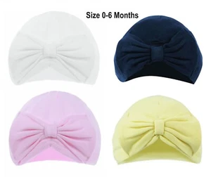 New Born Baby Infant Girls Turban Hat with Bow Baby Cap 100% Cotton 0-6 Months - Picture 1 of 5