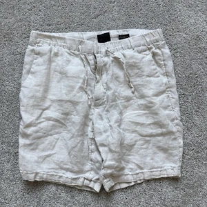 H&M Shorts Mens Linen Blend 30R Large Relaxed Beige Ivory Drawstring Beach - Picture 1 of 5