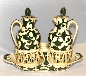 Antik Japanisch Blumen Grün Gold Glanz Porzellan Öl Kruzifix Set Abgebrochen! - Bild 1 von 24