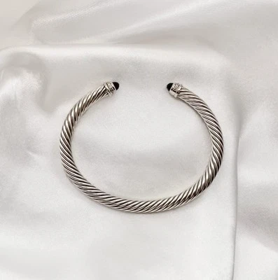 David Yurman 5mm Classic Cable Cuff Bracelet- 925 w/Black Onyx and Diamonds - Image 1 of 4