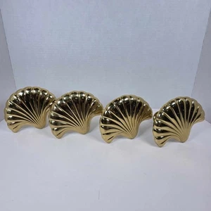 Vintage Brass Scalloped Seashell Curtain Tie Backs Set Of 4 - Picture 1 of 9